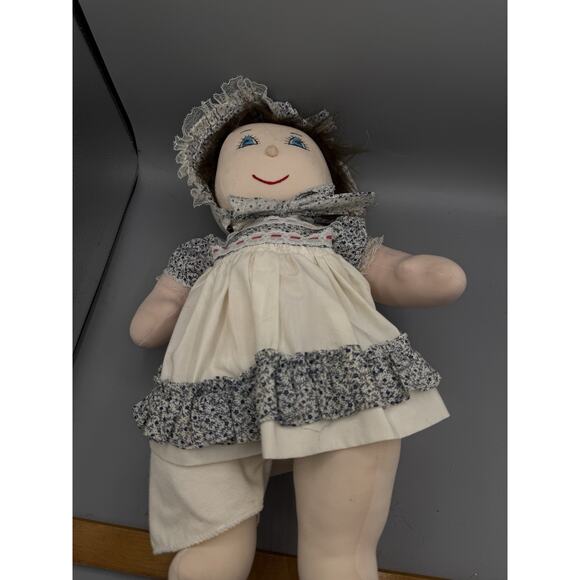 Vintage Handmade Cloth Rag Doll 18” Prairie Girl Bonnet Apron Calico Dress - Picture 2 of 6
